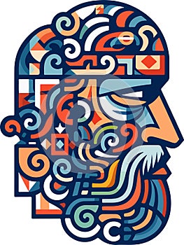 Vector ornamental ancient man head illustration. Abstract historical mythology man head logo. Good for print or tattoo