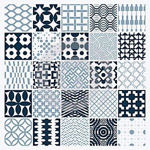 Vector ornamental black and white seamless backdrops set, geometric patterns