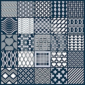 Vector ornamental black and white seamless backdrops set, geometric patterns collection. Ornate textures made in modern simple st