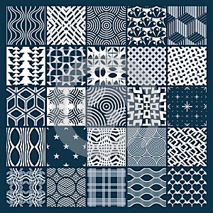 Vector ornamental black and white seamless backdrops set, geometric patterns collection. Ornate textures made in modern simple st