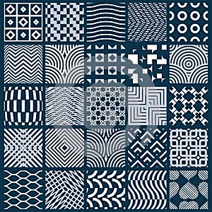 Vector ornamental black and white seamless backdrops set, geometric patterns collection. Ornate textures made in modern simple st