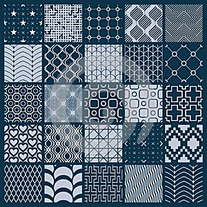 Vector ornamental black and white seamless backdrops set, geometric patterns collection. Ornate textures made in modern simple st