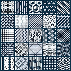 Vector ornamental black and white seamless backdrops set, geometric patterns collection. Ornate textures made in modern simple st