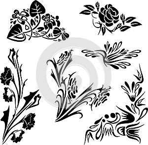 Vector Ornamental Floral Doodle Designs Set