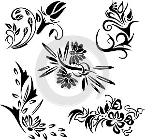 Vector Ornamental Floral Doodle Designs Set
