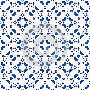 Vector ornamental seamless pattern. Indigo blue tile in portuguese style