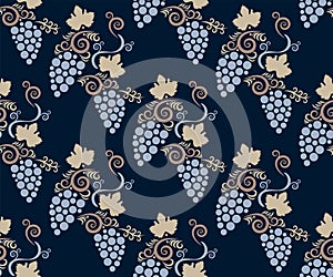 Vector ornamental vine grapes decorative background. Ethnic seamless pattern ornament. Vector pattern