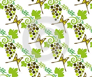 Vector ornamental vine grapes decorative background. Ethnic seamless pattern ornament. Vector pattern