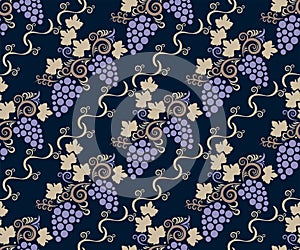 Vector ornamental vine grapes decorative background. Ethnic seamless pattern ornament. Vector pattern