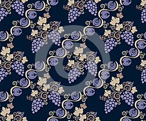 Vector ornamental vine grapes decorative background. Ethnic seamless pattern ornament. Vector pattern