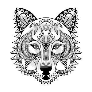 Vector ornamental Wolf, ethnic zentangled mascot, amulet, mask