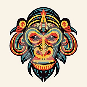 Vector Ornate Monkey Head. Patterned Tribal Colored Design. Chinese style vector illustration