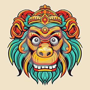 Vector Ornate Monkey Head. Patterned Tribal Colored Design. Chinese style vector illustration