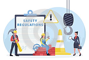 Vector of an OSHA inspector visiting construction site to assure occupational safety and health of workers