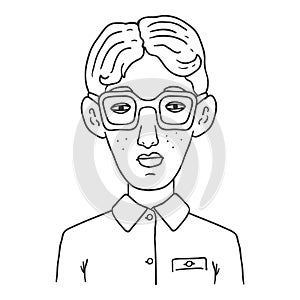 Vector Outline Avatar - Nerd Boy in Eyeglasses