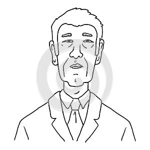 Vector Outline Avatar - Old Asian Man in Business Suit