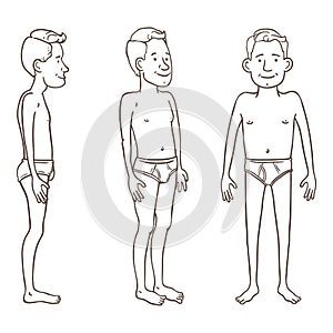 Vector Outline Character - Man in White Underpants. Set of Different Foreshortening photo