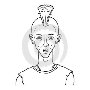 Vector Outline Character - Punk Young Man with Irokez