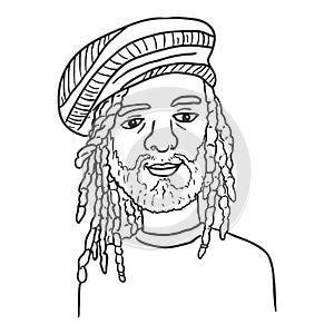 Vector Outline Character - Rastaman in Colorful Hat photo