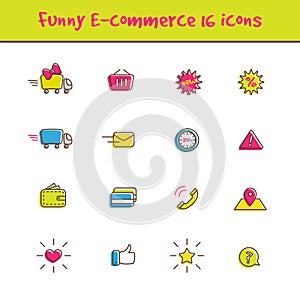 Vector outline colorful 16 e-commerce icons set in