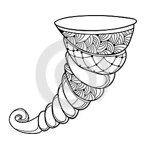 Vector outline empty thanksgiving Horn of plenty or Cornucopia in black isolated on white background. Contour CornucopiaÑŽ