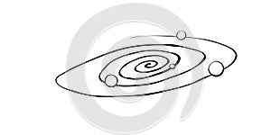 Vector outline Galaxy, Black hole, solar system in doodle style. Universe, outer space simple hand drawn symbol