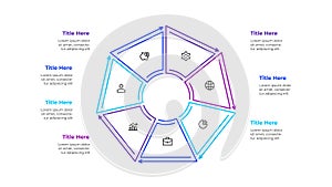 Vector outline heptagon diagram divided into 7 options, steps or processes. Infographic template