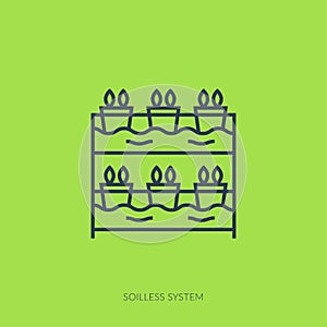 Vector outline icon of hydroponic and growth led light - soilless system