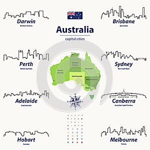 Vector outline icon sof Australia cities skylines