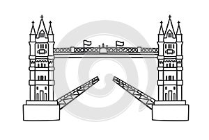 Vector outline illustration the Tower Bridge in London, the UK