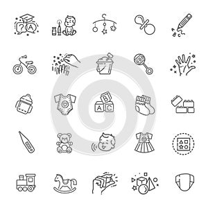 Vector outline line web icon set. Feeding and care