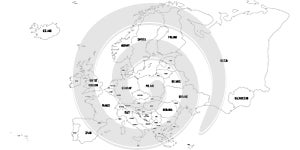 Vector outline map of Europe. Simplified vector map made of black state contours on white background with black Europe