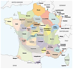 Vector outline map of main french regional languages