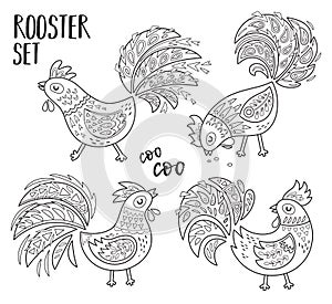 Vector outline set with Chinese Zodiac Rooster