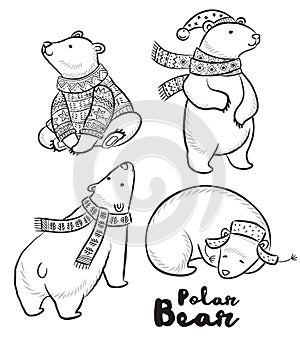 Vector outline set with polar bears