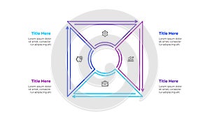 Vector outline square diagram divided into 4 options, steps or processes. Infographic template