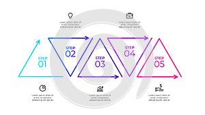 Vector outline triangles with 5 steps or options. Concept of timeline business development process