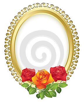 vector oval golden frame with roses