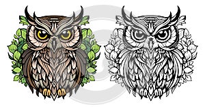 Vector owl coloring page