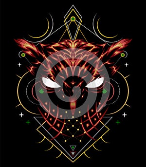 Vector owl. Logo owl, illustration owl with spiritual symbol