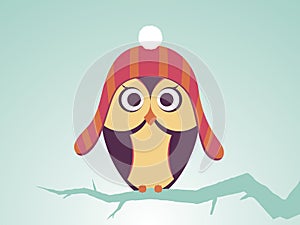 Vector Owls In Red Striped Hat With Bubo