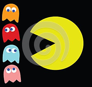 Vector Pac-Man with his enemies