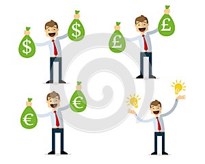 Vector pack of businessman got money and ideas