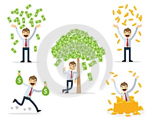 Vector pack of businessman got money, rich