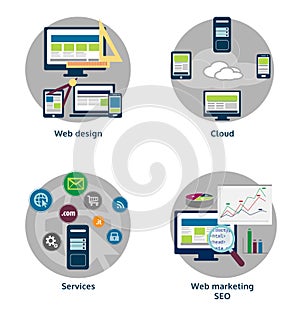 Vector pack of flat design concept icons for web and mobile