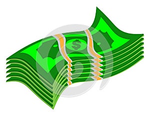 Vector packages of dollar banknotes in various angles. Pile of cash Isometric illustration