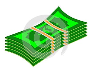 Vector packages of dollar banknotes in various angles. Pile of cash Isometric illustration