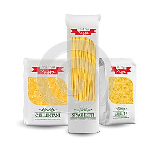Vector Packaging Template. White Vertical Sealed Bag for Package Different Pasta.