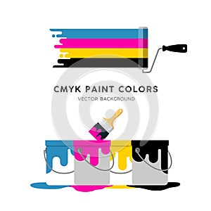 Vector Paint Roller and Paint can colorful design isolated on white