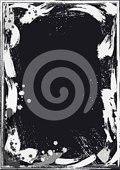 Vector painted grunge brush with black ink splashes decorated with frame.Design for cards, brochures, banners, advertising